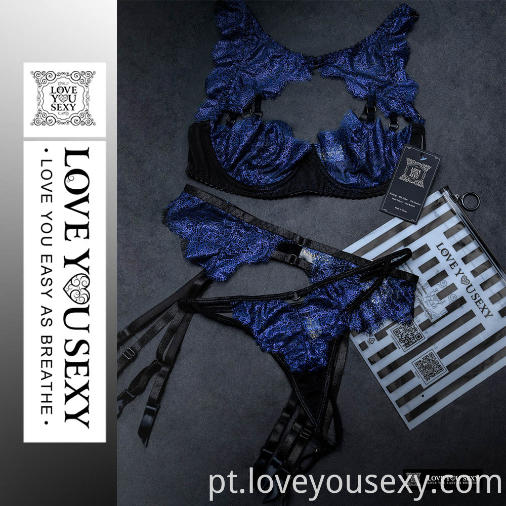 Blue Lingerie Set With Suspender